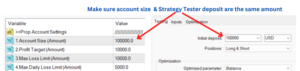 Make sure account size & Strategy Tester deposit are the same