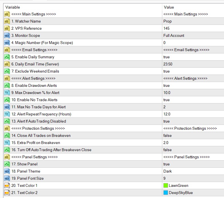FRZ Account Watcher User Inputs