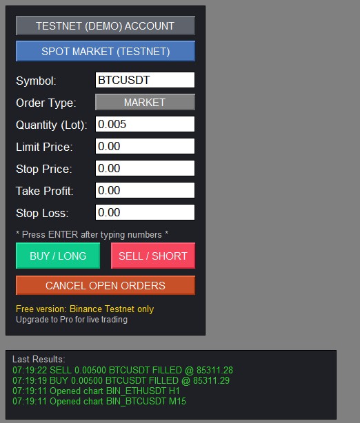 FRZ Meta Binance Trader on-chart trading panel